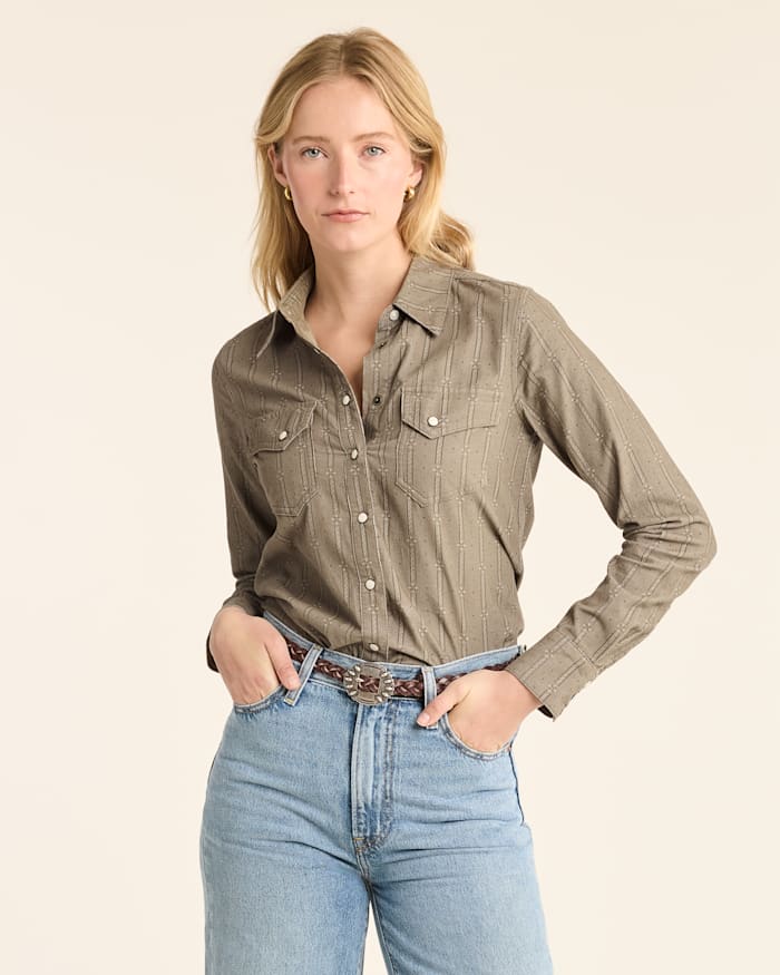 WOMEN'S PRINTED CORDUROY GAMBLER SHIRT